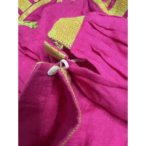 Harna‎ Blouse Womens XS-S Pink Yellow Embroidered Linen Ukraine Boho Tassel Top - Picture 12 of 13